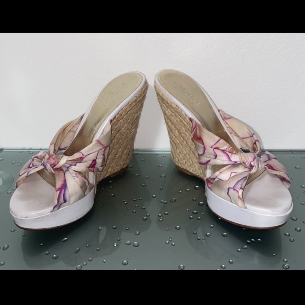 Versace Floral Wedges - Cream and Purple